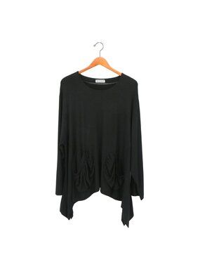 Transparente Black Asymmetrical Hem Slouch Pockets Long Sleeve Tunic Top O/S